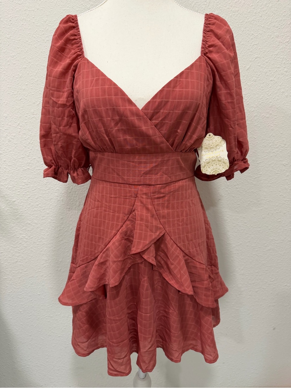 ALTERD STATE Puff Sleeve Ruffled Mini Dress NWT